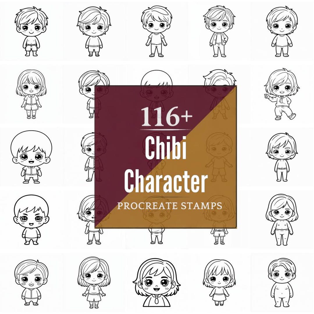 Procreate Chibi Characters Stamps | 116+ Brushes, PNG (instant Digital ...
