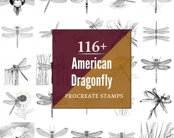 American Dragonfly Procreate Brushes & PNG Bundle | 116+ Designs | Instant Digital Download