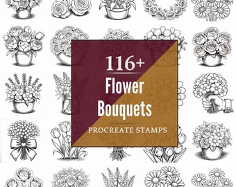 Procreate Flower Bouquets Stamps | 116+ Brushes, PNG (Instant Digital Download)