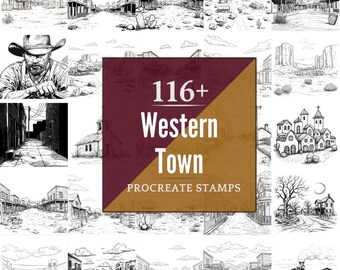 Western Town Procreate Brushes & PNG Bundle | 116+ Designs (Digital Download)