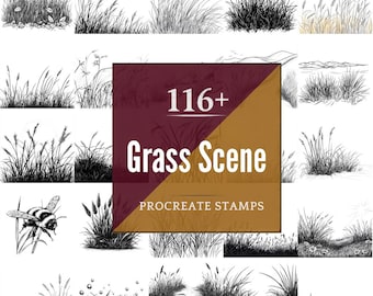 Grass Scene Procreate Brushes & PNG Bundle | 116+ Designs (Digital Download)