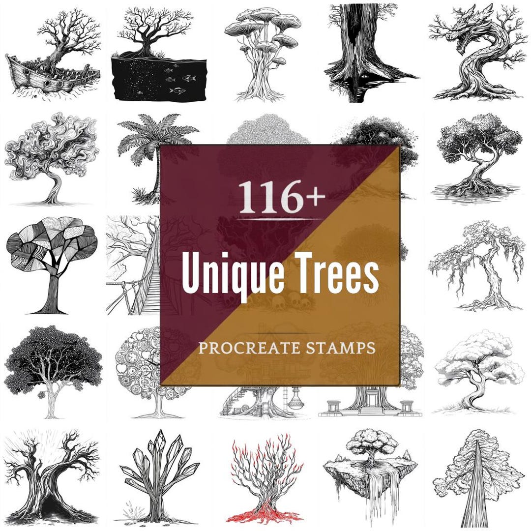 Unique Trees Procreate Brushes & PNG Bundle | 116+ Designs (digital ...