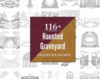 Procreate Haunted Graveyard Stamps | 116+ Brushes, PNG (Instant Digital Download)