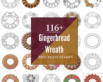 Procreate Gingerbread Wreath Stamps | 116+ Brushes, PNG (Instant Digital Download)