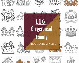 Procreate Gingerbread Family Stamps | 116+ Brushes, PNG (Instant Digital Download)