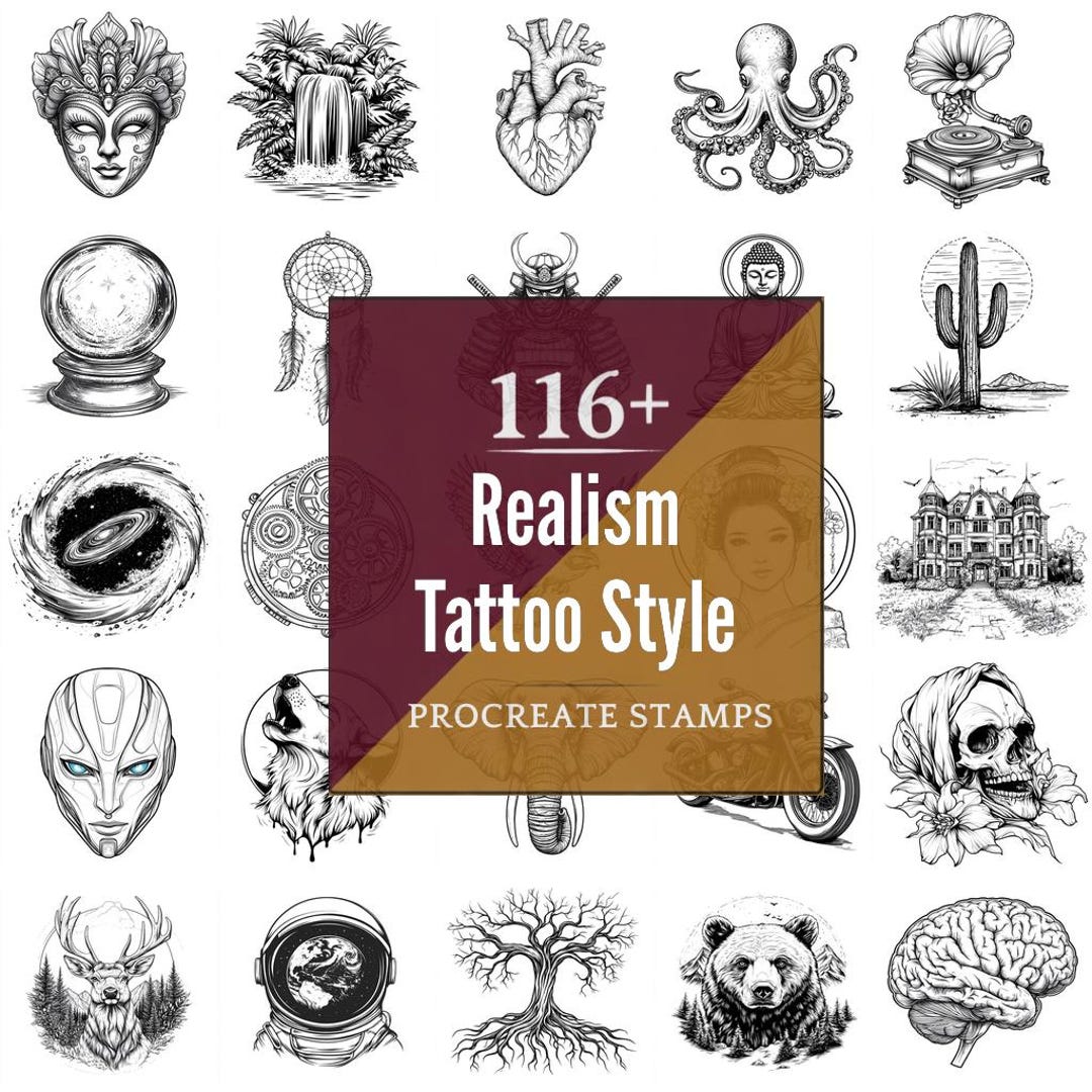 Realism Tattoo Style Procreate Brushes & PNG Bundle | 116+ Designs ...
