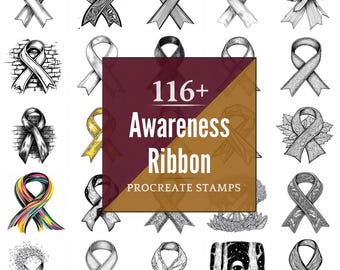 Awareness Ribbon Procreate Brushes & PNG Bundle | 116+ Designs | Instant Digital Download