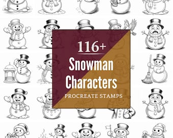 Procreate Snowman Characters Stamps | 116+ Brushes, PNG (Instant Digital Download)