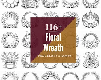Procreate Floral Wreath Stamps | 116+ Brushes, PNG (Instant Digital Download)