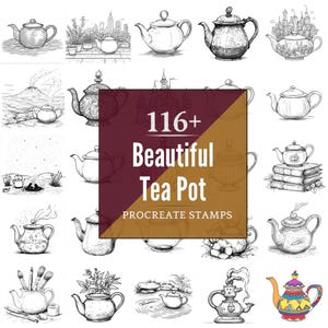 Tea Pot Procreate Brushes & PNG Bundle | 116+ Designs (Instant Digital Download)
