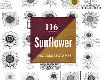 Ensemble de pinceaux et PNG Procreate Tournesol | Plus de 116 modèles (téléchargement numérique)