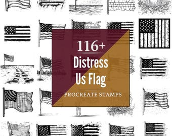 Distressed US Flag Procreate Brushes & PNG Bundle | 116+ Designs (Digital Download)