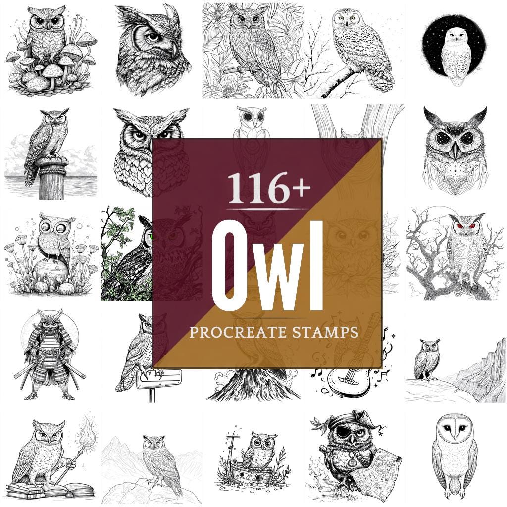 Owl Procreate Brushes & PNG Bundle | 116+ Designs (Digital Download)