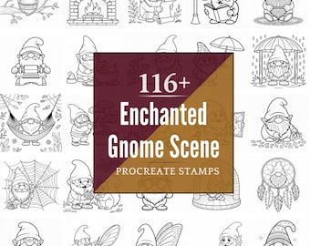 Procreate Enchanted Gnome Scene Stamps | 116+ Brushes, PNG (Instant Digital Download)