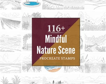 Procreate Mindful Nature Scene Stamps | 116+ Brushes, PNG (Instant Digital Download)