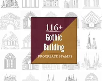Procreate Gothic Building Stamps | 116+ Brushes, PNG (Instant Digital Download)