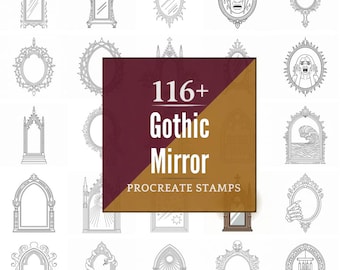 Procreate Gothic Mirror Stamps | 116+ Brushes, PNG (Instant Digital Download)