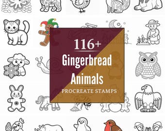 Procreate Gingerbread Animals Stamps | 116+ Brushes, PNG (Instant Digital Download)