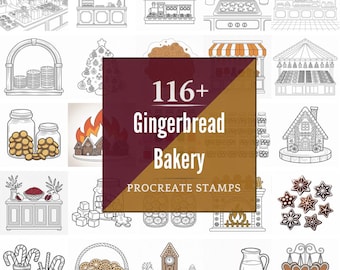 Procreate Gingerbread Bakery Stamps | 116+ Brushes, PNG (Instant Digital Download)