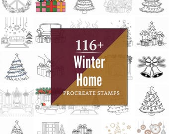 Procreate Winter Home Stamps | 116+ Brushes, PNG (Instant Digital Download)