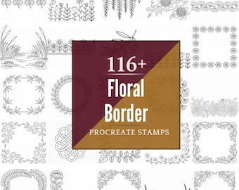 Procreate Floral Border Stamps | 116+ Brushes, PNG (Instant Digital Download)