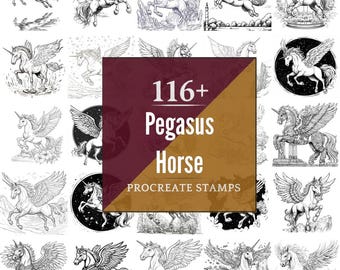 Pegasus Horse Procreate Brushes & PNG Bundle | 116+ Designs (Digital Download)