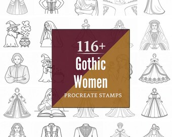 Procreate Gothic Woman Stamps | 116+ Brushes, PNG (Instant Digital Download)