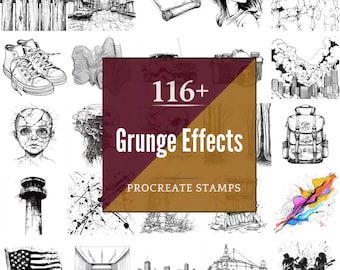 Grunge Effects Procreate Brushes & PNG Bundle | 116+ Designs (Digital Download)