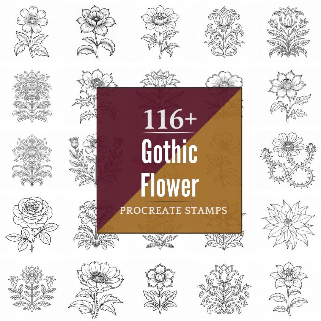 Procreate Gothic Flower Stamps | 116+ Brushes, PNG (instant Digital ...