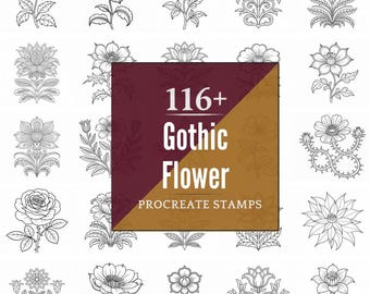 Procreate Gothic Flower Stamps | 116+ Brushes, PNG (Instant Digital Download)