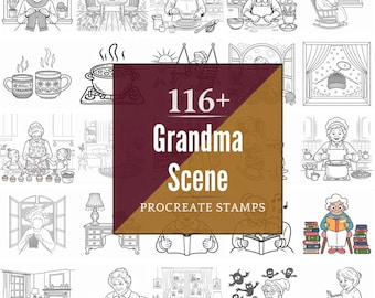 Procreate Grandma Scene Stamps | 116+ Brushes, PNG (Instant Digital Download)