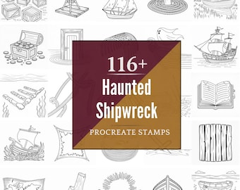 Procreate Haunted Shipwreck Stamps | 116+ Brushes, PNG (Instant Digital Download)