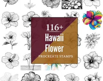 Hawaii Flower Procreate Brushes & PNG Bundle | 116+ Designs (Digital Download)