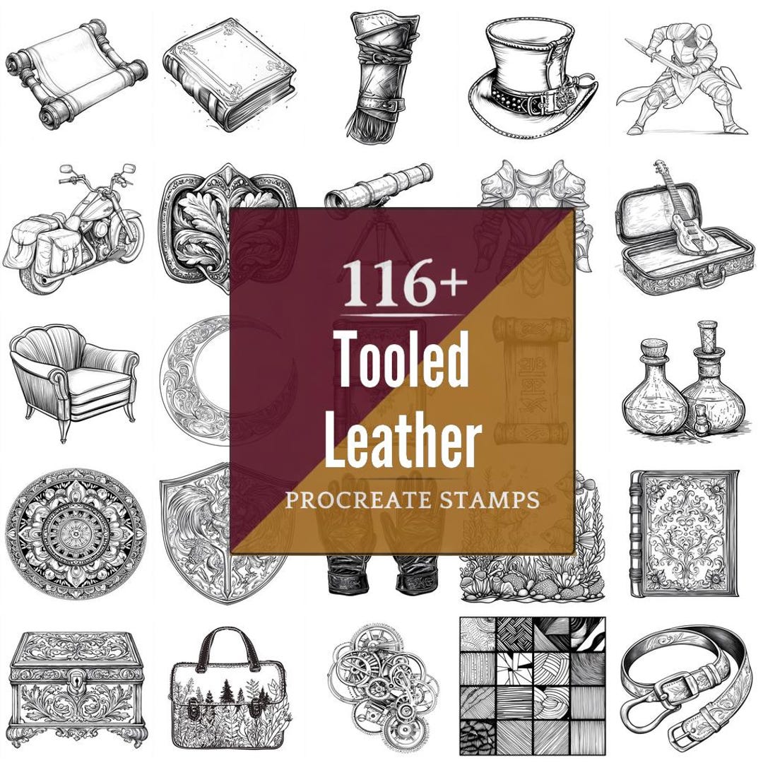 Tooled Leather Procreate Brushes & PNG Bundle | 116+ Designs (digital ...