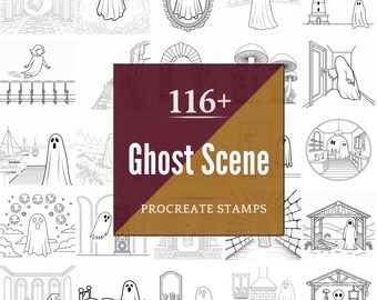 Procreate Ghost Scene Stamps | 116+ Brushes, PNG (Instant Digital Download)