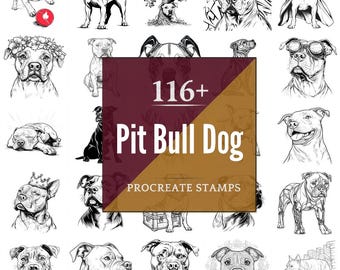 Pit Bull Dog Procreate Brushes & PNG Bundle | 116+ Designs (Digital Download)