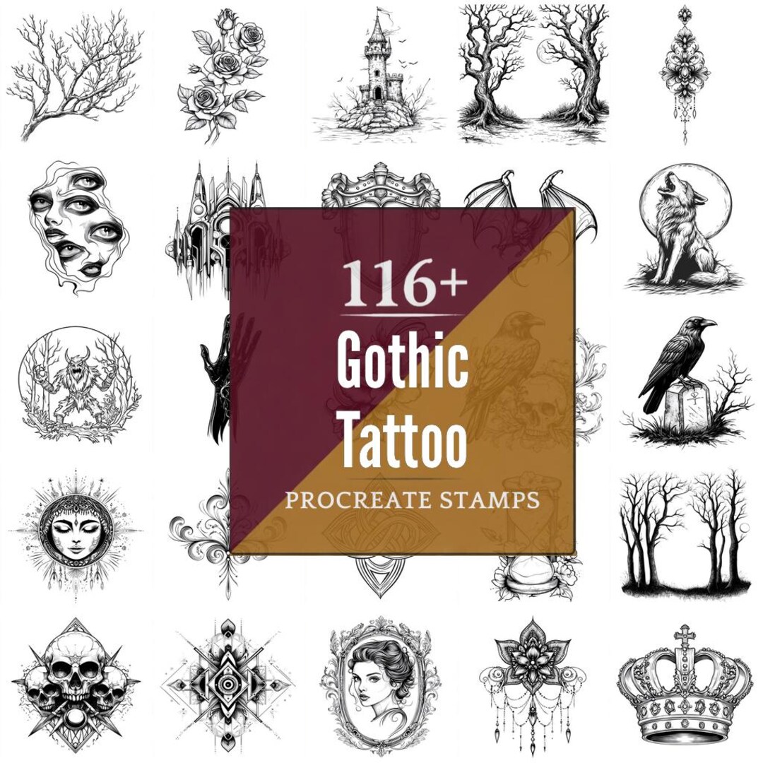 Gothic Tattoo Procreate Brushes & PNG Bundle | 116+ Designs (digital ...