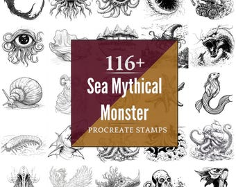 Sea Mythical Monster Procreate Brushes & PNG Bundle | 116+ Designs (Digital Download)