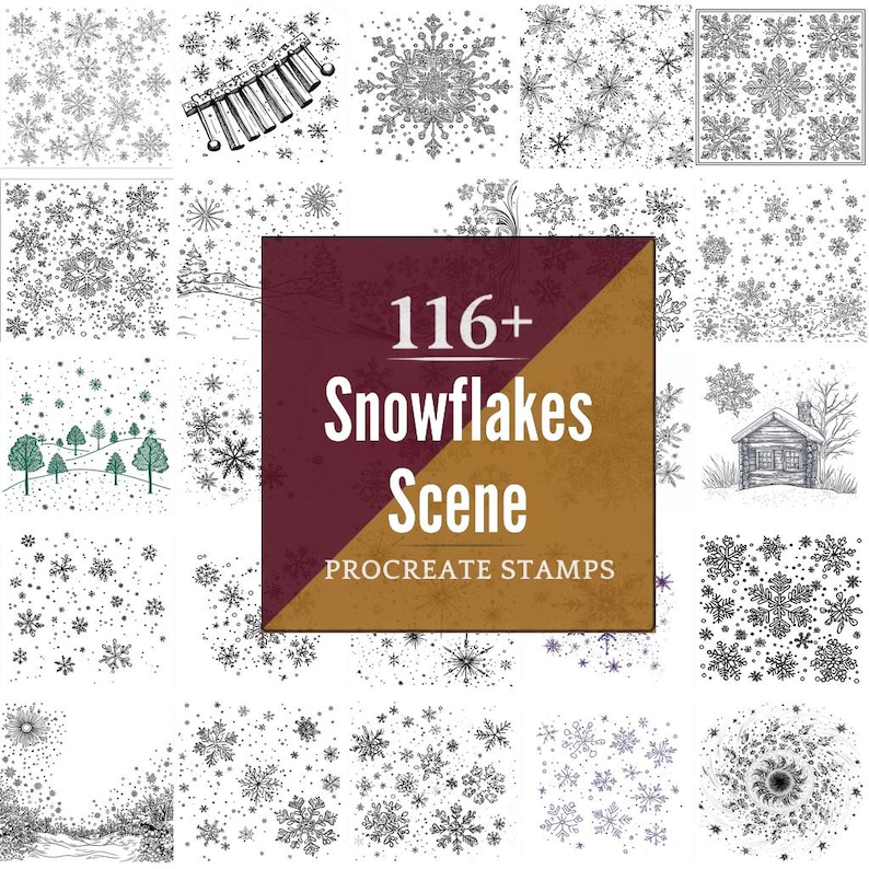 Snowflakes Scene Procreate Brushes & PNG Bundle | 116+ Designs (digital ...