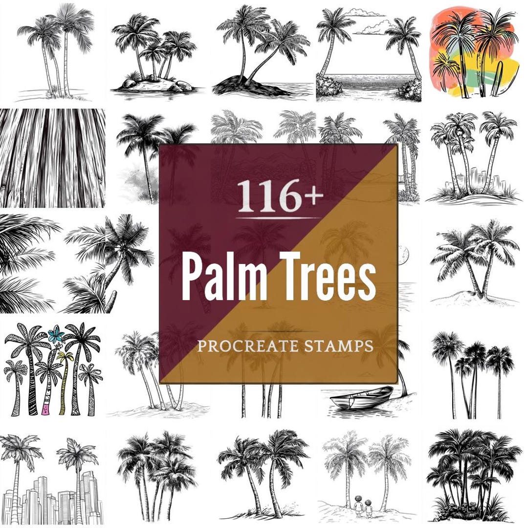 Palm Trees Procreate Brushes & PNG Bundle | 116+ Designs (digital ...