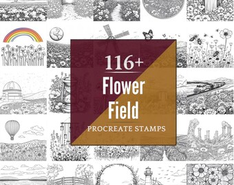 Flower Field Procreate Brushes & PNG Bundle | 116+ Designs (Digital Download)