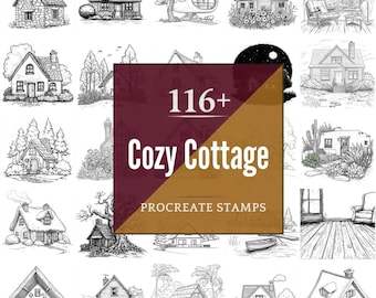 Cozy Cottage Procreate Brushes & PNG Bundle | 116+ Designs (Digital Download)
