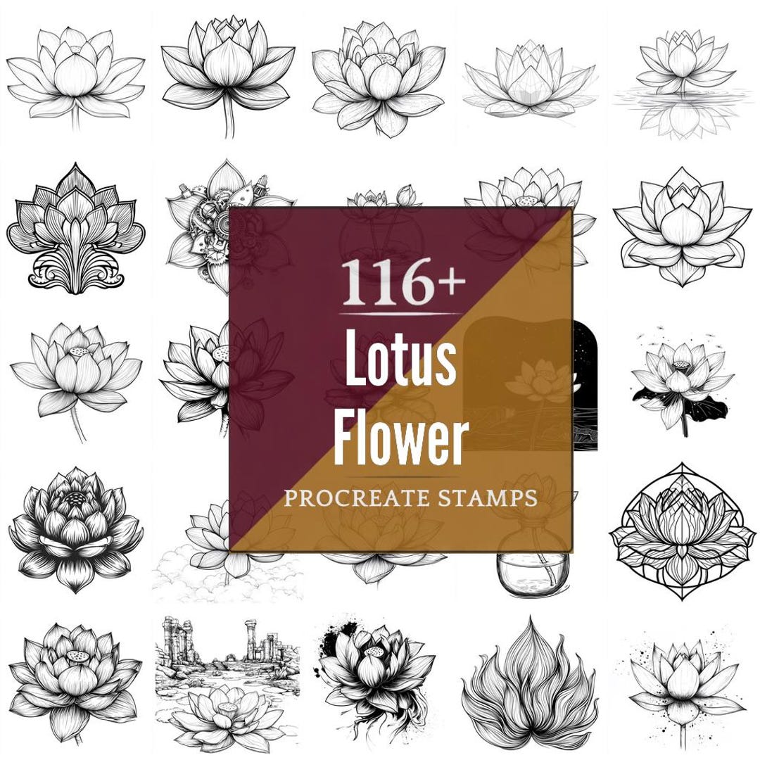 Lotus Flower Procreate Brushes & PNG Bundle | 116+ Designs (digital ...