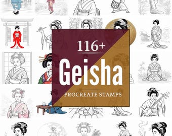 Procreate Geisha Stamps | 116+ Brushes, PNG (Instant Digital Download)