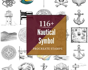 Nautical Symbol Procreate Brushes & PNG Bundle | 116+ Designs (Digital Download)