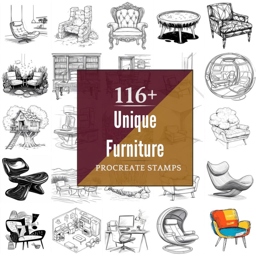 Unique Furniture Procreate Brushes & PNG Bundle | 116+ Designs (digital ...