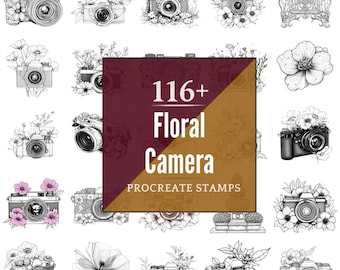 Floral Camera Procreate Brushes & PNG Bundle | 116+ Designs (Digital Download)