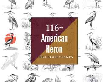 American Heron Procreate Brushes & PNG Bundle | 116+ Designs | Instant Digital Download