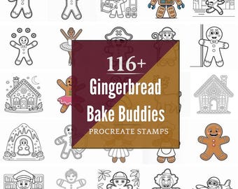 Procreate Gingerbread Bake Buddies Stamps | 116+ Brushes, PNG (Instant Digital Download)