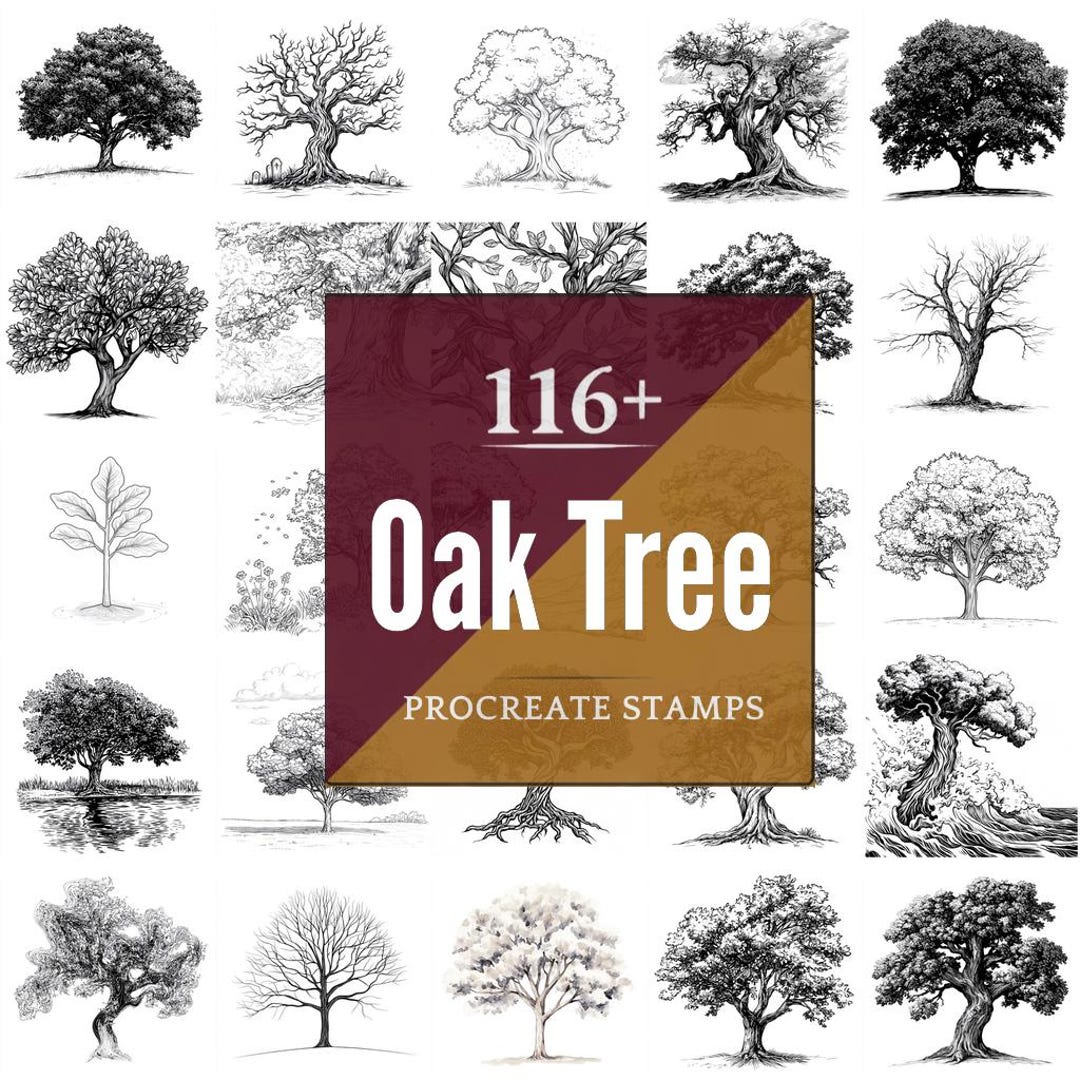 Oak Tree Procreate Brushes & PNG Bundle | 116+ Designs (digital ...